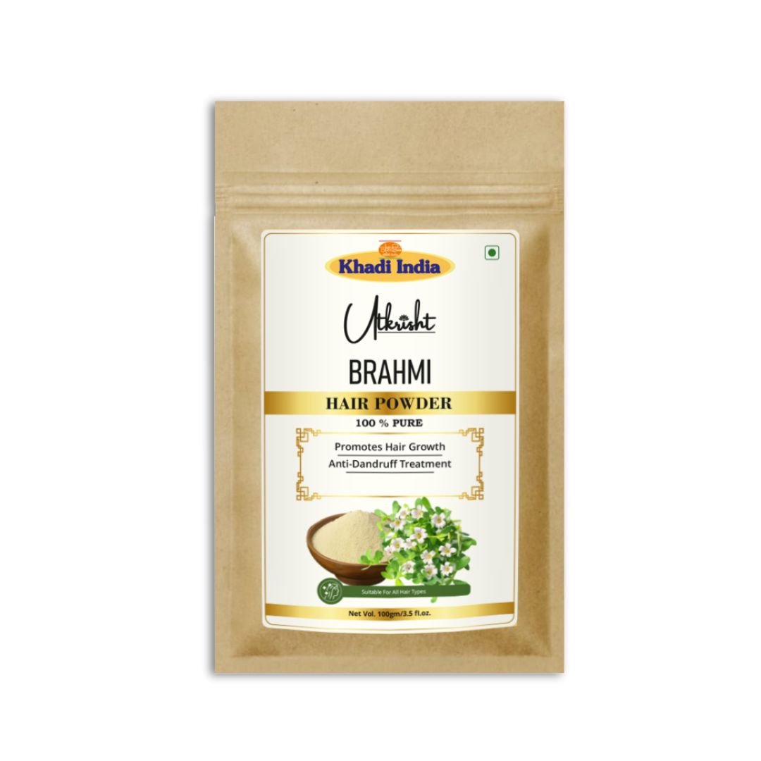 Utkrisht Khadi Brahmi Hair Powder for Hair Growth, Strong Roots & Scalp Nourishment | 100% Pure Ayurvedic Herbal-100gm
