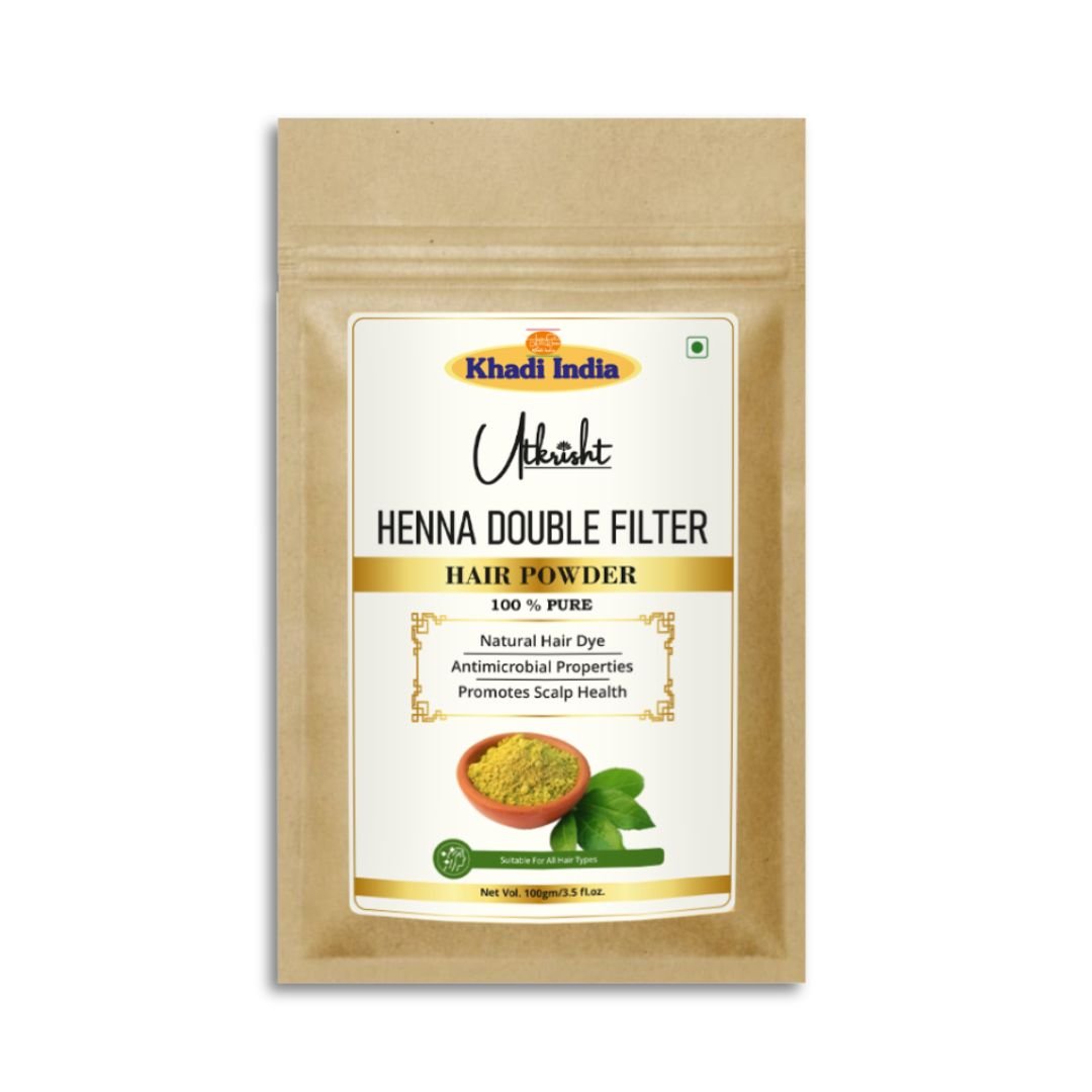 Utkrisht Khadi Heena Double Filter Powder for Natural Hair Coloring & Conditioning | Pure Mehndi Powder for Soft, Shiny & Healthy Hair-100gm