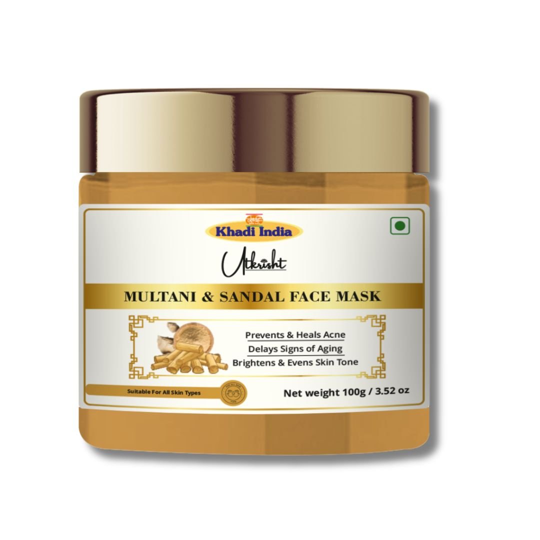 Utkrisht Khadi Multani Mitti & Sandalwood Face Pack | Oil Control, Glow & Tan Removal - 100gm