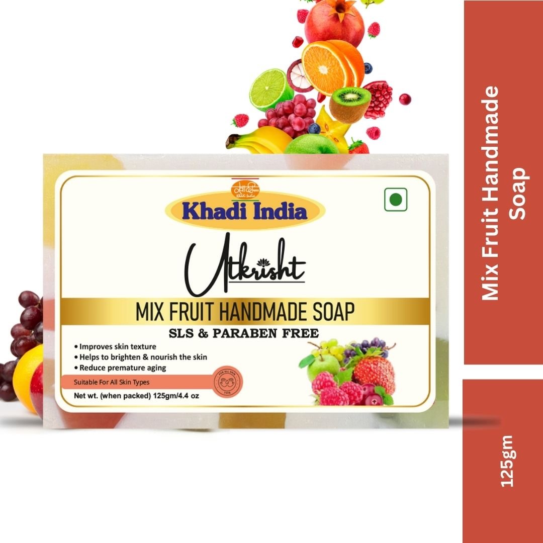 Utkrisht Khadi Mix Fruit Handmade Soap – Refreshing, Nourishing & Vitamin-Rich Bath Bar - 125g (Pack of 2) - Image 2