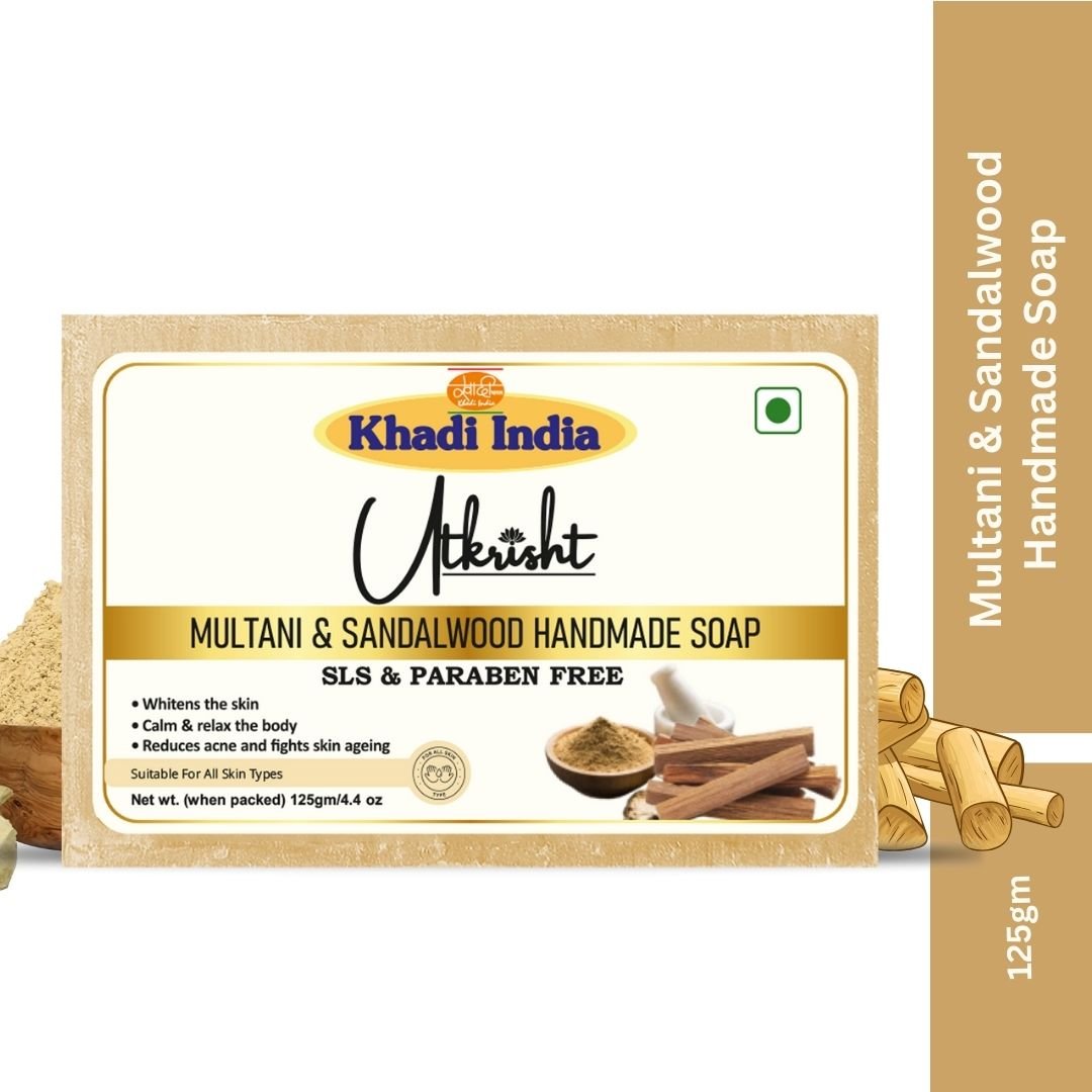 Utrisht Khadi Multani Mitti & Sandalwood Handmade Soap – Oil Control, Tan Removal & Skin Purifying Bath Bar - 125g (Pack of 2) - Image 2
