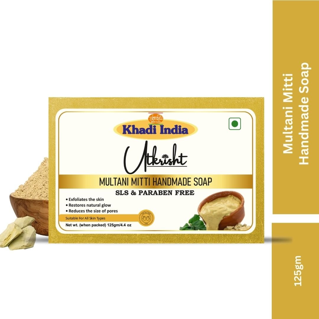 Utkrisht Khadi Multani Mitti Handmade Soap – Oil Control, Pore Cleansing & Natural Glow Bath Bar - 125g (Pack of 2) - Image 2