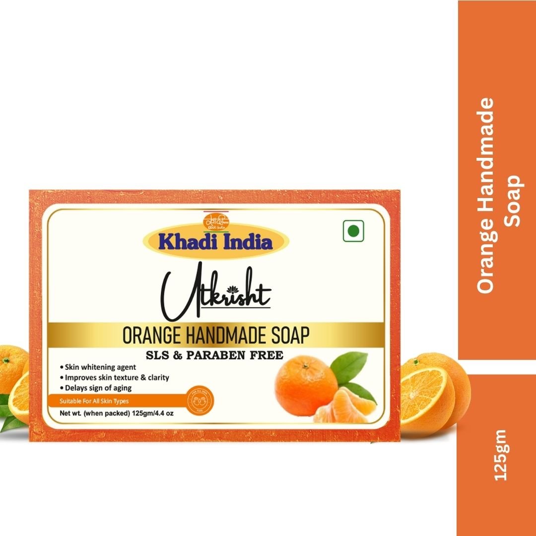 Utkrisht Khadi Orange Handmade Soap – Refreshing, Brightening & Vitamin C Rich Bath Bar- 125g (Pack of 2) - Image 2