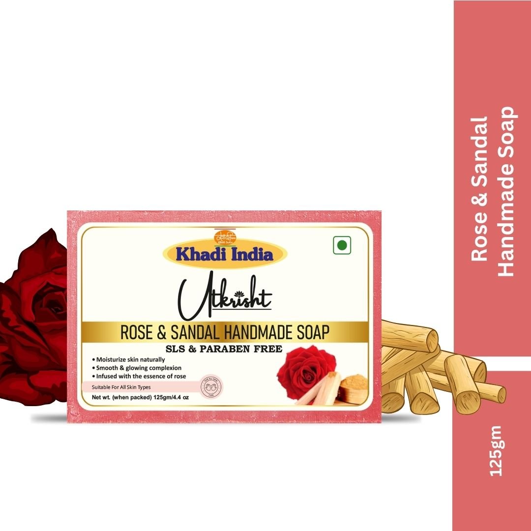Utkrisht Khadi Rose & Sandal Handmade Soap – Skin Soothing, Brightening & Natural Glow Bath Bar - 125g (Pack of 2) - Image 2