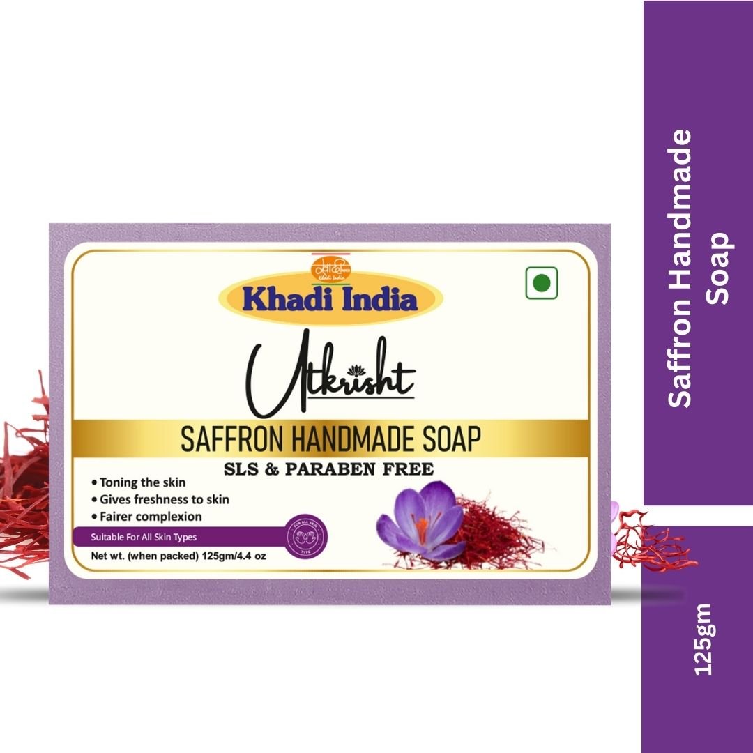 Utkrisht Khadi Saffron Handmade Soap – Brightening, Anti-Aging & Natural Glow Bath Bar - 125 g (Pack of 2) - Image 2
