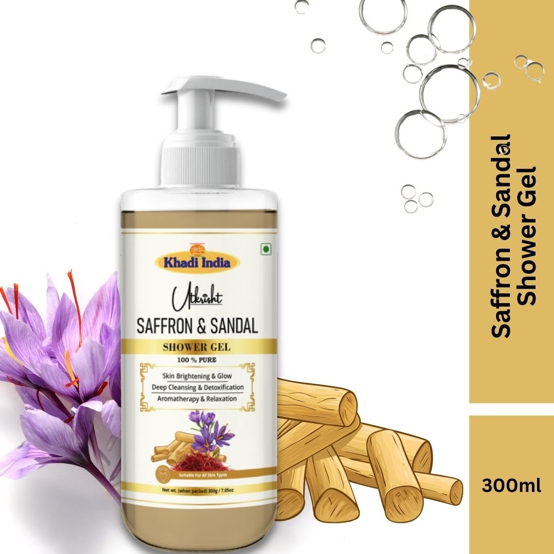 Utkrisht Khadi Saffron & Sandal Body Wash – Brightening, Nourishing & Luxurious Shower Gel - 300ml - Image 2