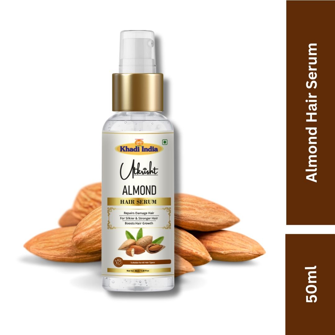 Utkrisht Khadi Almond Hair Serum | Frizz Control, Smoothness & Hair Shine Booster-50ml - Image 3