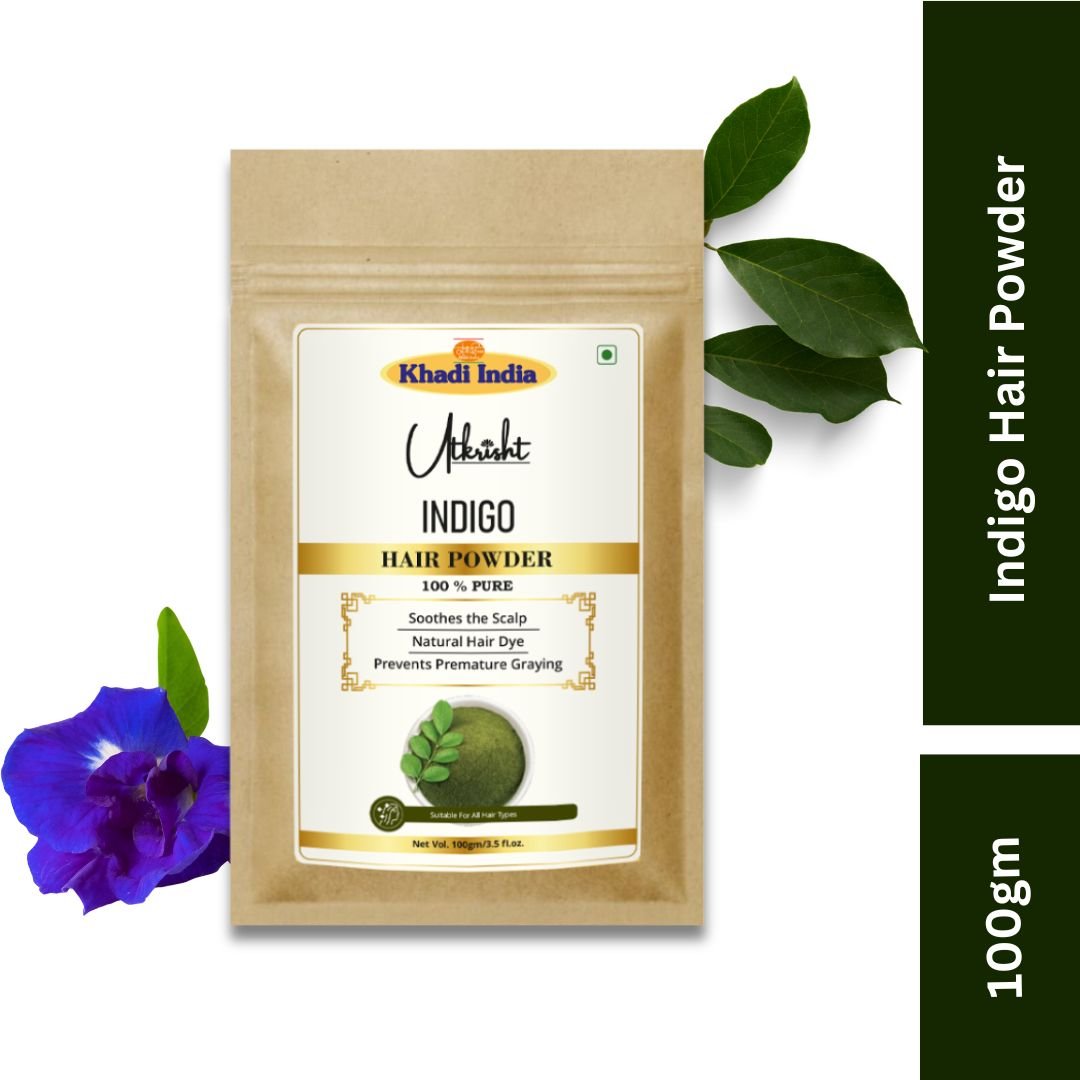 Utkrisht Khadi Indigo Powder for Natural Hair Coloring | 100% Pure Herbal Indigo for Dark Brown & Black Hair-100gm - Image 2