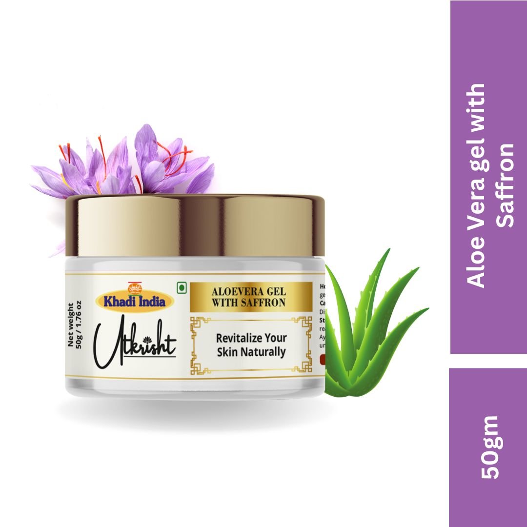 Utkrisht Khadi Aloe Vera & Saffron Face Gel for Glowing Skin | Hydrating, Brightening & Tan Removal | Natural Skin Repair Gel - 50g - Image 2
