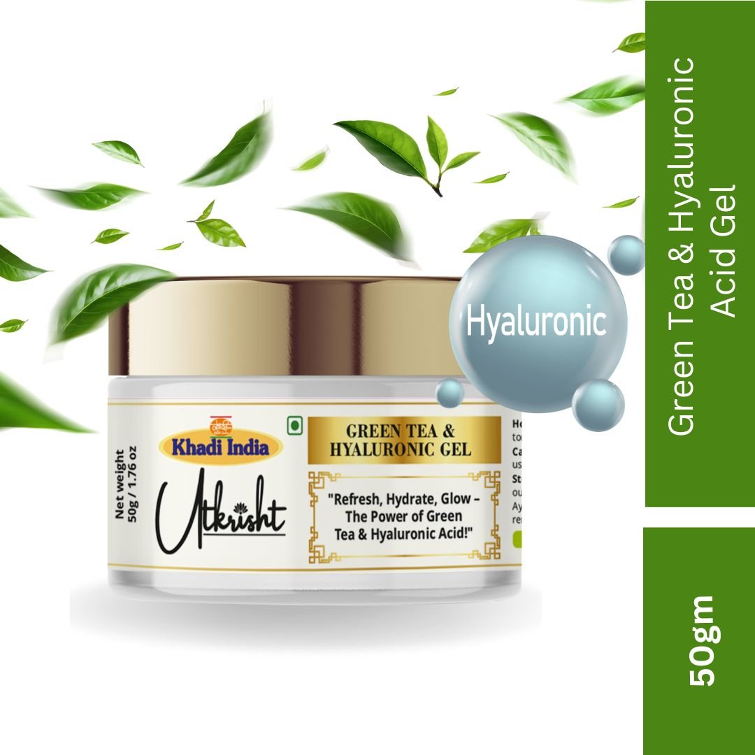 Utkrisht Khadi Green Tea & Hyaluronic Face Gel | Hydrating, Anti-Ageing & Antioxidant Skin Care | Glow & Moisture Boost Gel - 50g - Image 2