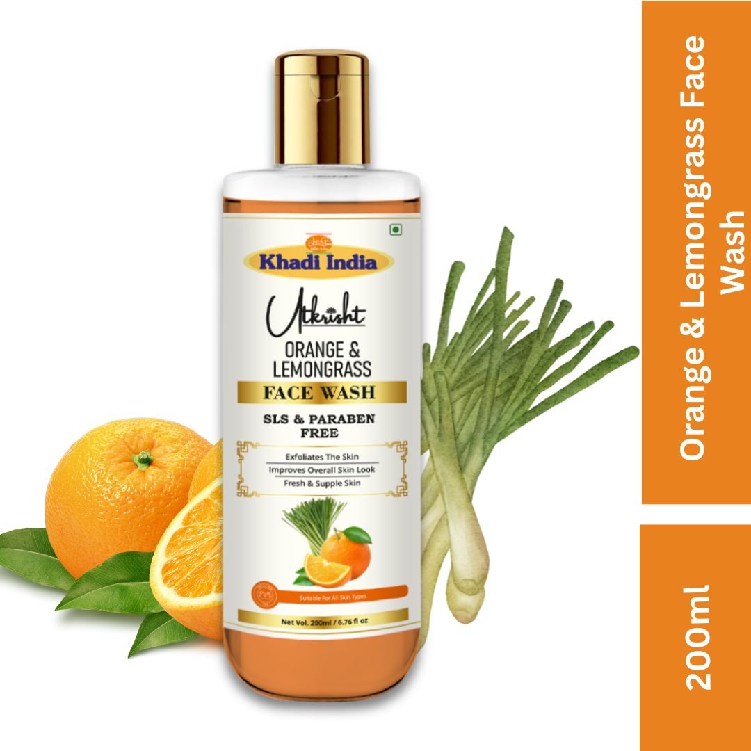 Utkrisht Khadi Orange & Lemongrass Brightening Face Wash – Oil Control, Refreshing & Deep Cleansing - 200ml - Image 2