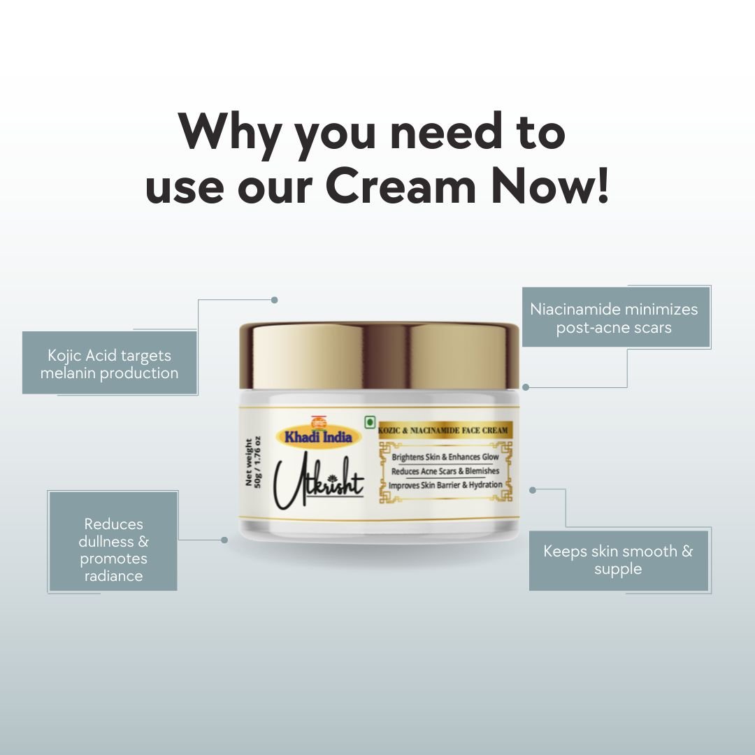 Utkrisht Khadi Kojic & Niacinamide Cream – Pigmentation Removal, Brightening & Even Skin Tone Cream-50g - Image 4