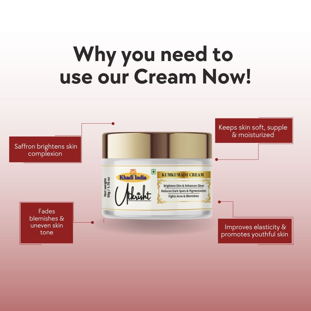 Utkrisht Khadi Kumkumadi Face Cream – Brightening, Anti-Aging & Glow-Boosting Ayurvedic Moisturizer-50g - Image 4