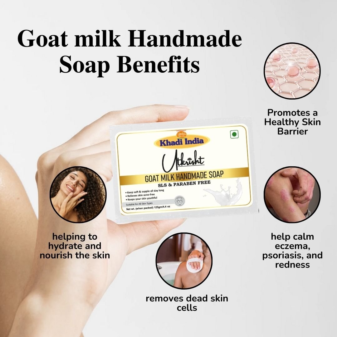 Utkrisht Khadi Goat Milk Handmade Soap – Ultra Moisturizing & Skin Softening Natural Bath Bar - 125g (Pack of 2) - Image 4