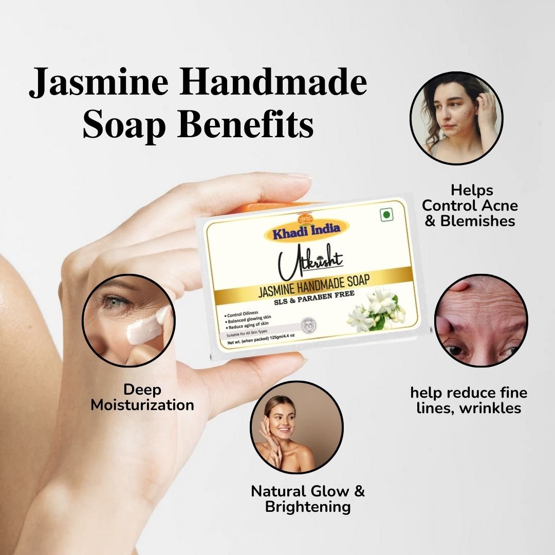 Utkrisht Khadi Jasmine Handmade Soap – Refreshing, Floral & Skin-Softening Natural Bath Bar - 125g (Pack of 2) - Image 4