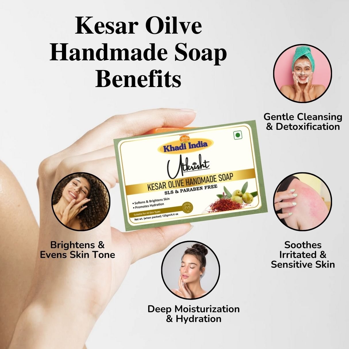 Utkrisht Khadi Kesar Olive Handmade Soap – Brightening, Moisturizing & Natural Glow Bath Bar - 125g (Pack of 2) - Image 4