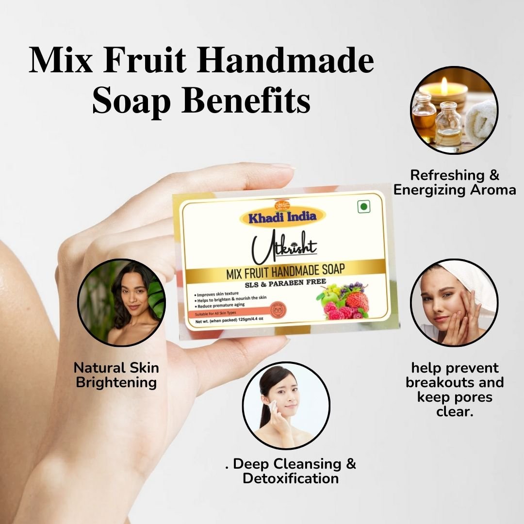 Utkrisht Khadi Mix Fruit Handmade Soap – Refreshing, Nourishing & Vitamin-Rich Bath Bar - 125g (Pack of 2) - Image 4
