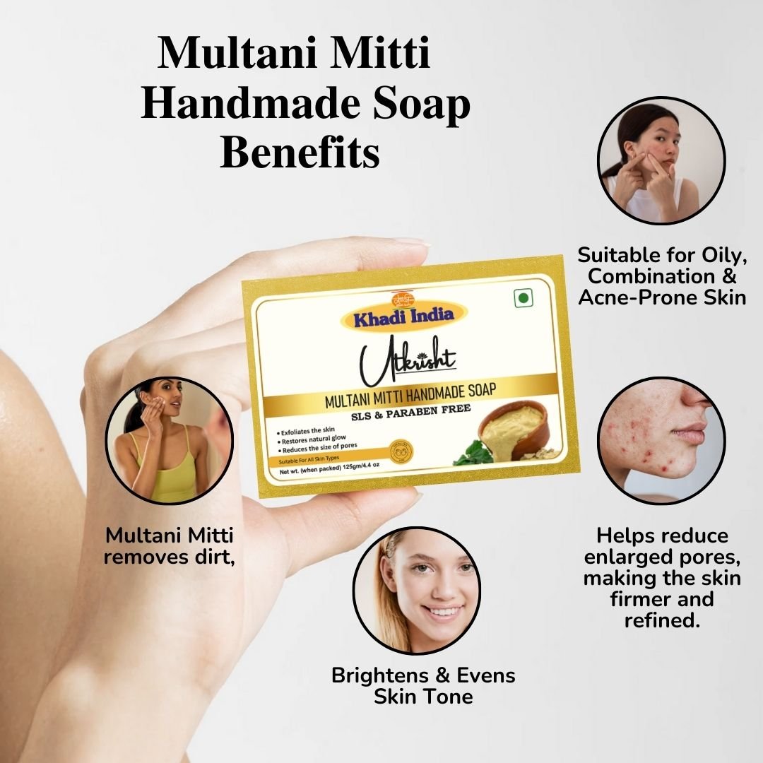 Utkrisht Khadi Multani Mitti Handmade Soap – Oil Control, Pore Cleansing & Natural Glow Bath Bar - 125g (Pack of 2) - Image 4
