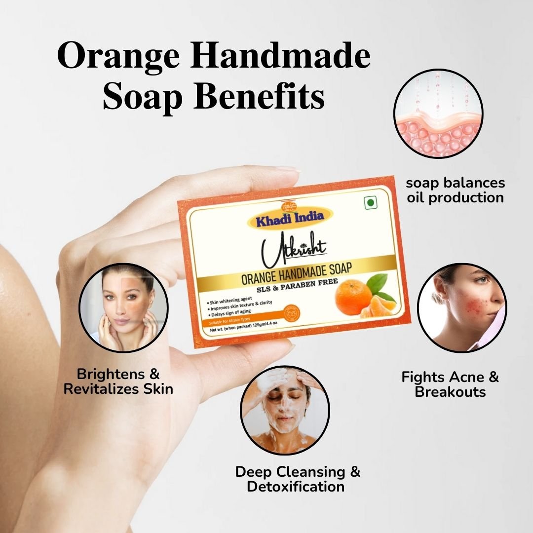 Utkrisht Khadi Orange Handmade Soap – Refreshing, Brightening & Vitamin C Rich Bath Bar- 125g (Pack of 2) - Image 4