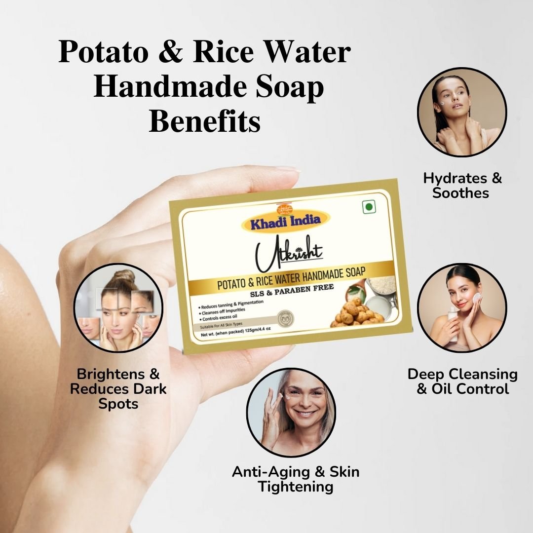 Utkrisht Khadi Potato & Rice Water Handmade Soap – Skin Brightening & Natural Glow Bath Bar -125g (Pack of 2) - Image 4