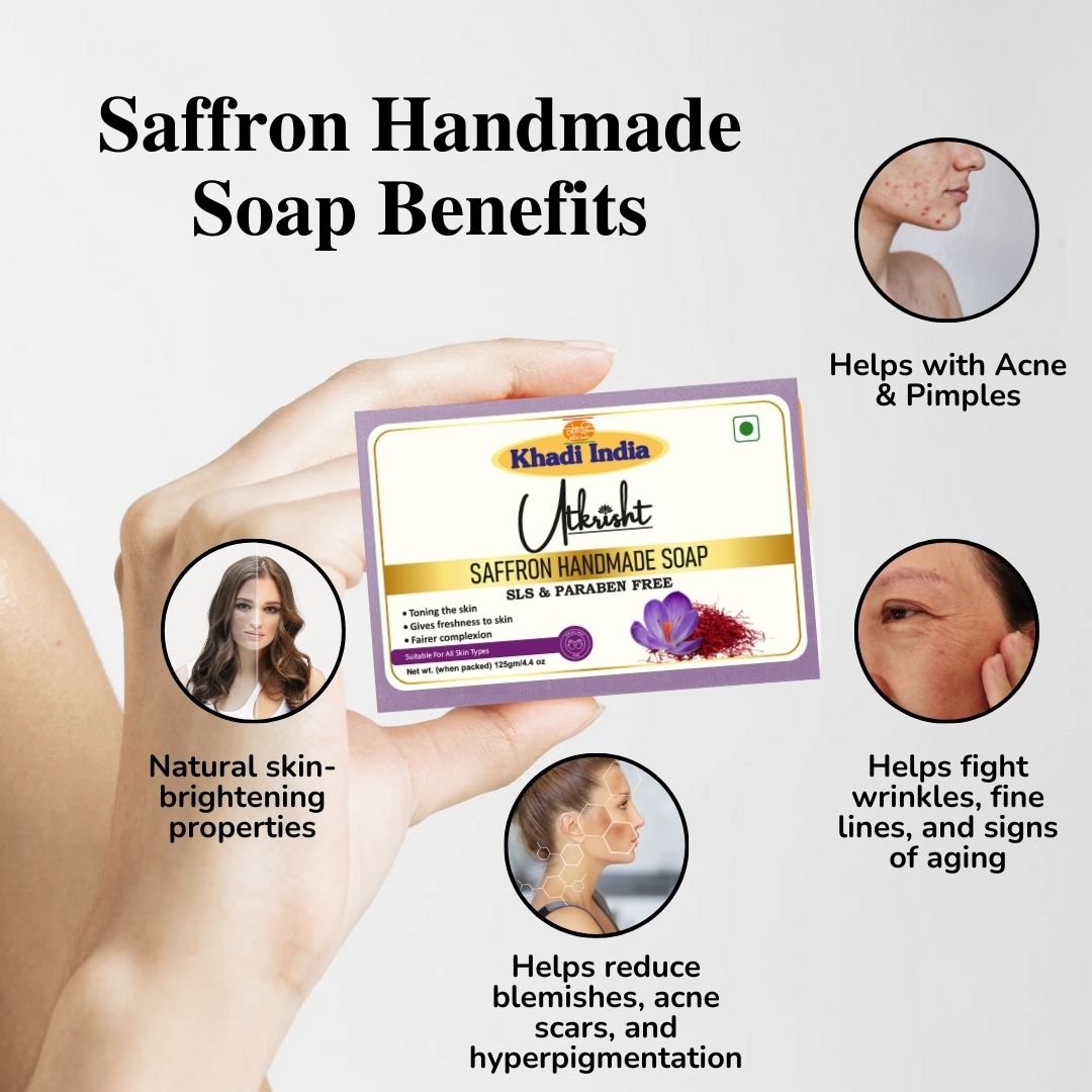 Utkrisht Khadi Saffron Handmade Soap – Brightening, Anti-Aging & Natural Glow Bath Bar - 125 g (Pack of 2) - Image 4