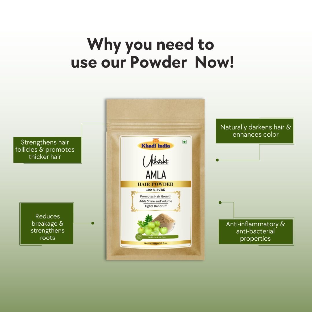 Utkrisht Khadi Amla Hair Powder for Hair Growth, Strong Roots & Dandruff Control | 100% Natural & Pure Herbal Powder-100gm - Image 5