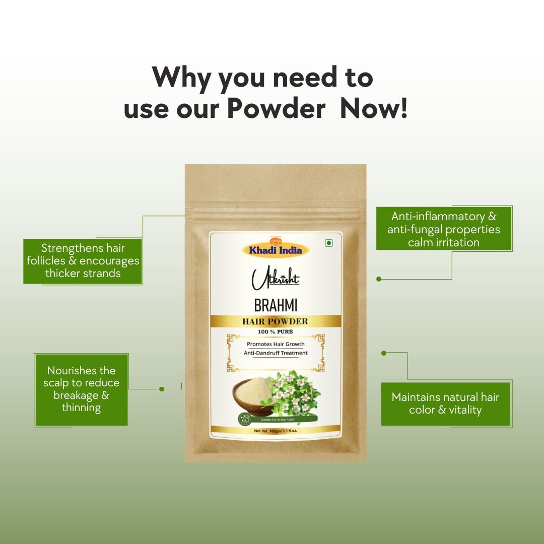 Utkrisht Khadi Brahmi Hair Powder for Hair Growth, Strong Roots & Scalp Nourishment | 100% Pure Ayurvedic Herbal-100gm - Image 4