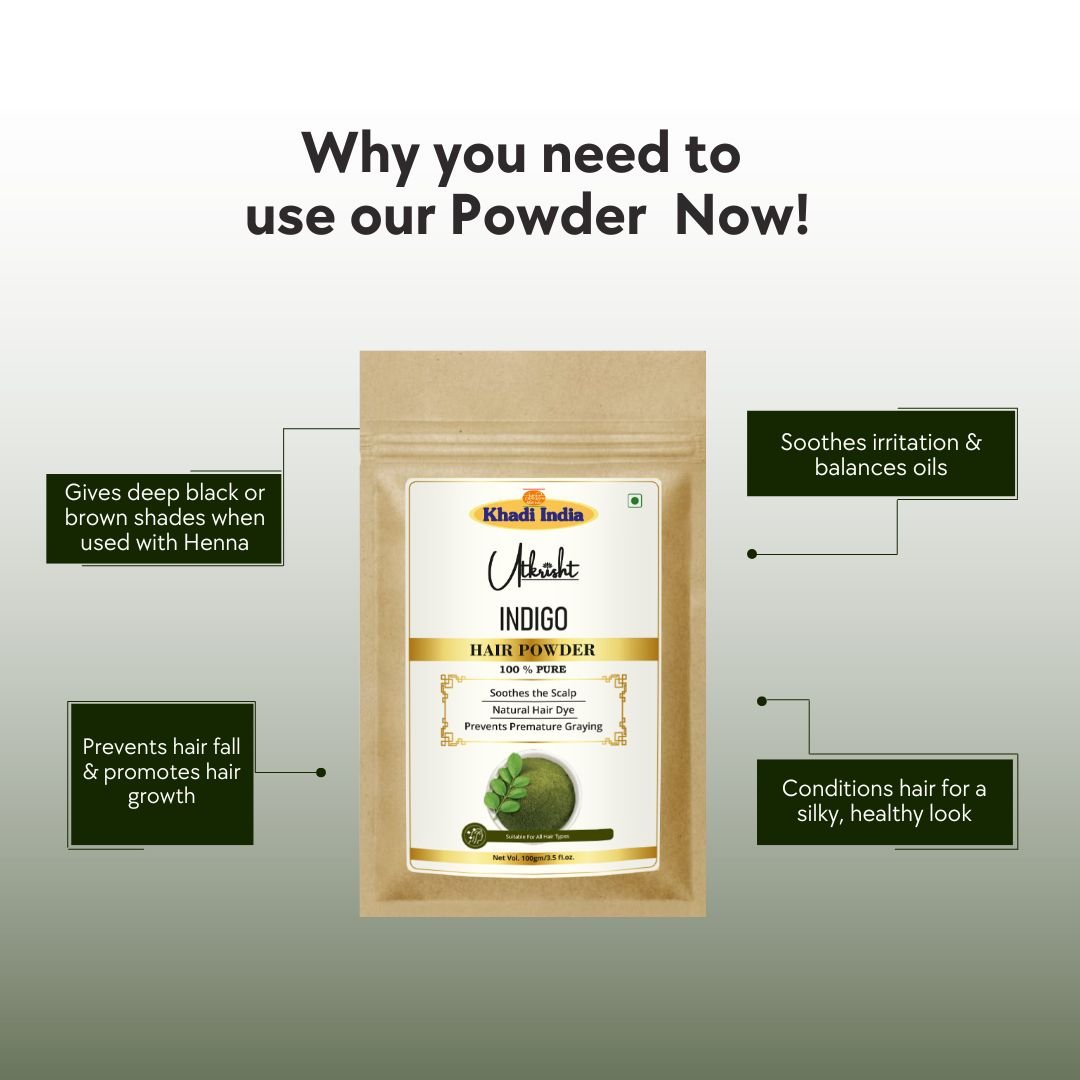 Utkrisht Khadi Indigo Powder for Natural Hair Coloring | 100% Pure Herbal Indigo for Dark Brown & Black Hair-100gm - Image 4
