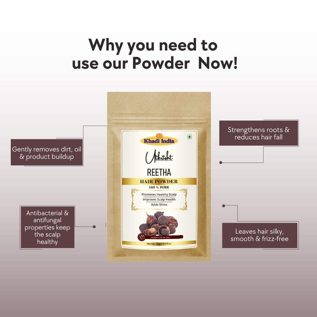 Utkrisht Khadi Reetha Powder for Natural Hair Cleansing & Hair Growth | Pure Soapnut Powder for Soft, Shiny & Healthy Hair-100gm - Image 4