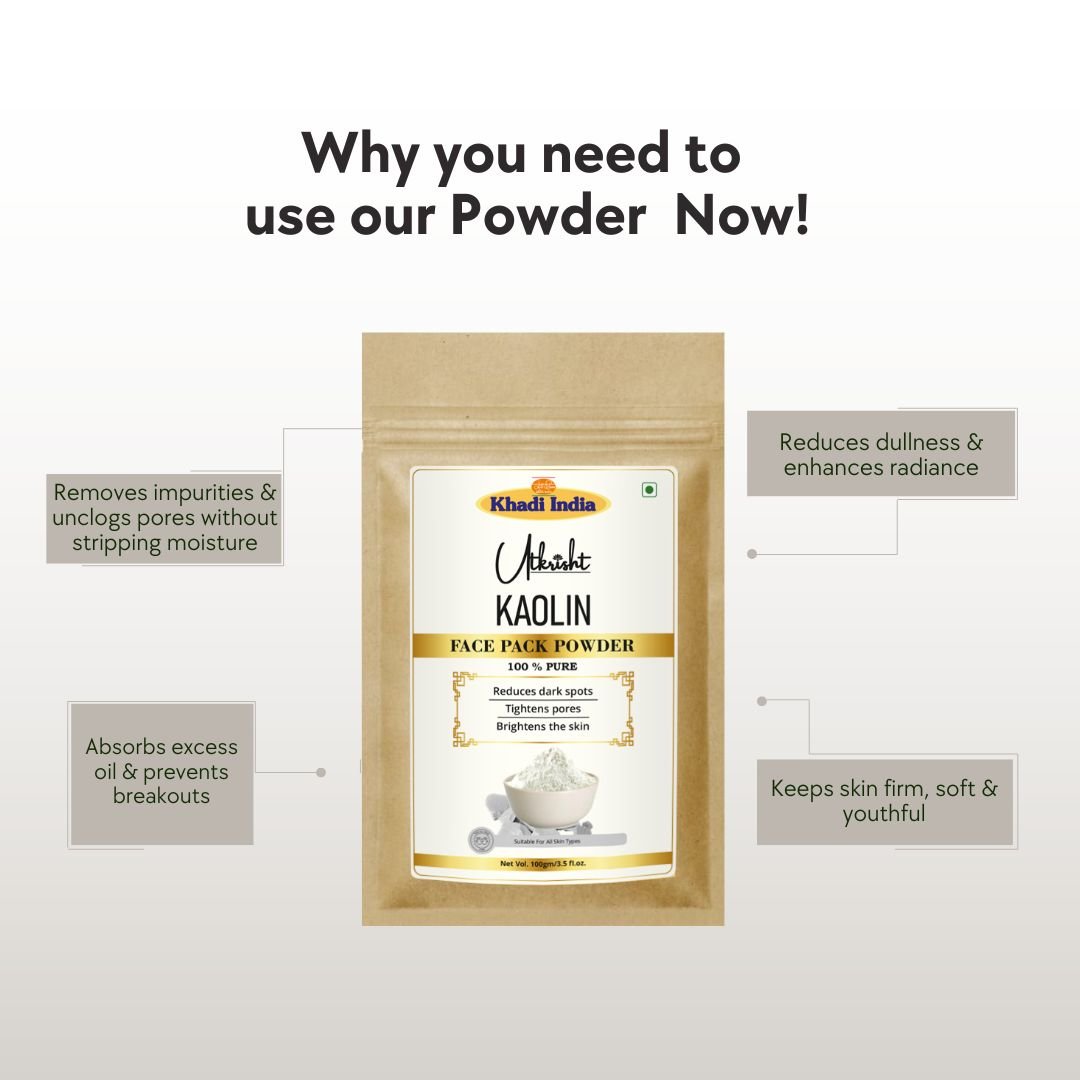 Utkrisht Khadi Kaolin Face Pack for Oil Control, Deep Cleansing & Glowing Skin | Pure White Clay Powder for All Skin Types-100gm - Image 4