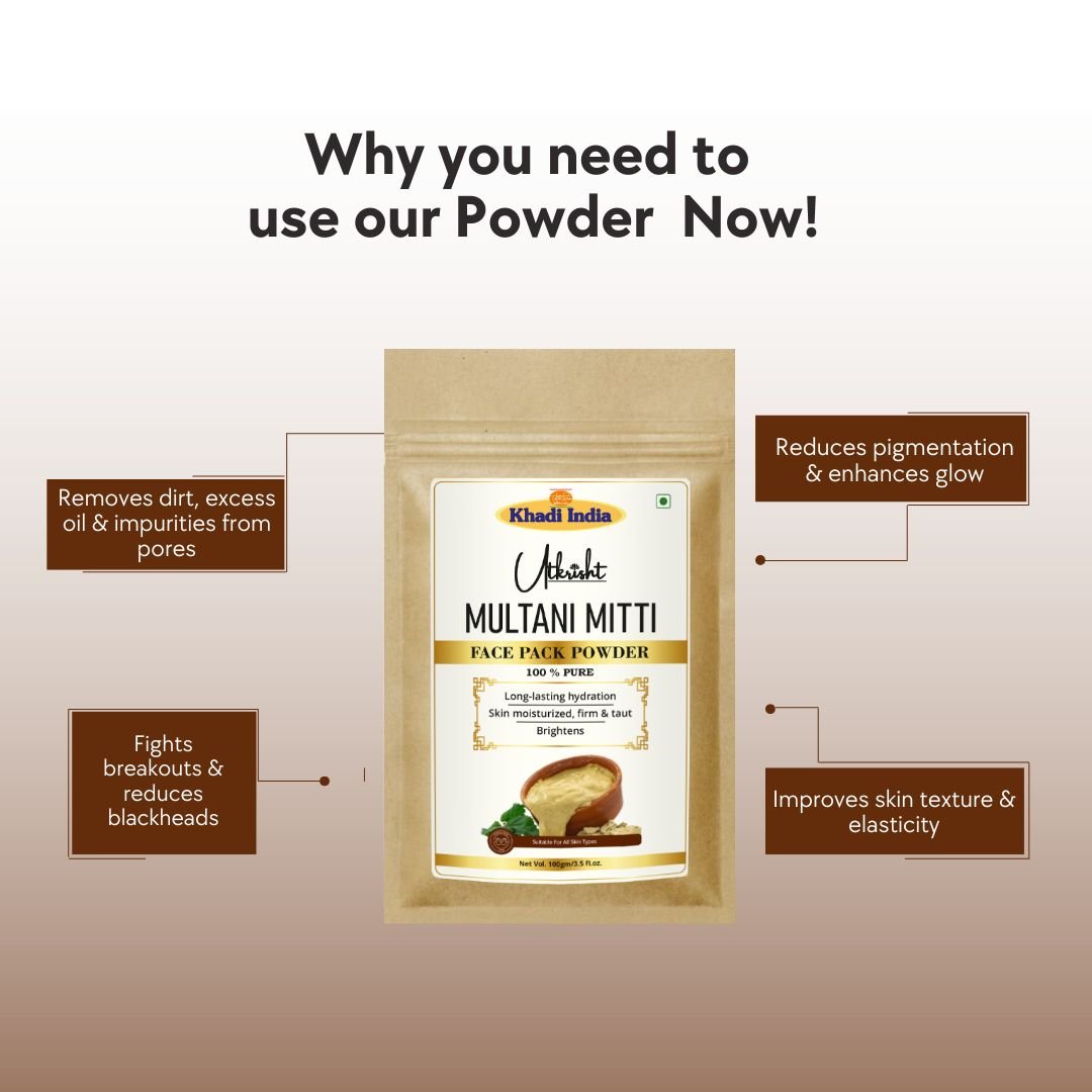 Utkrisht Khadi Multani Mitti Face Pack for Clear Skin | Oil Control & Acne Care - 100gm - Image 4