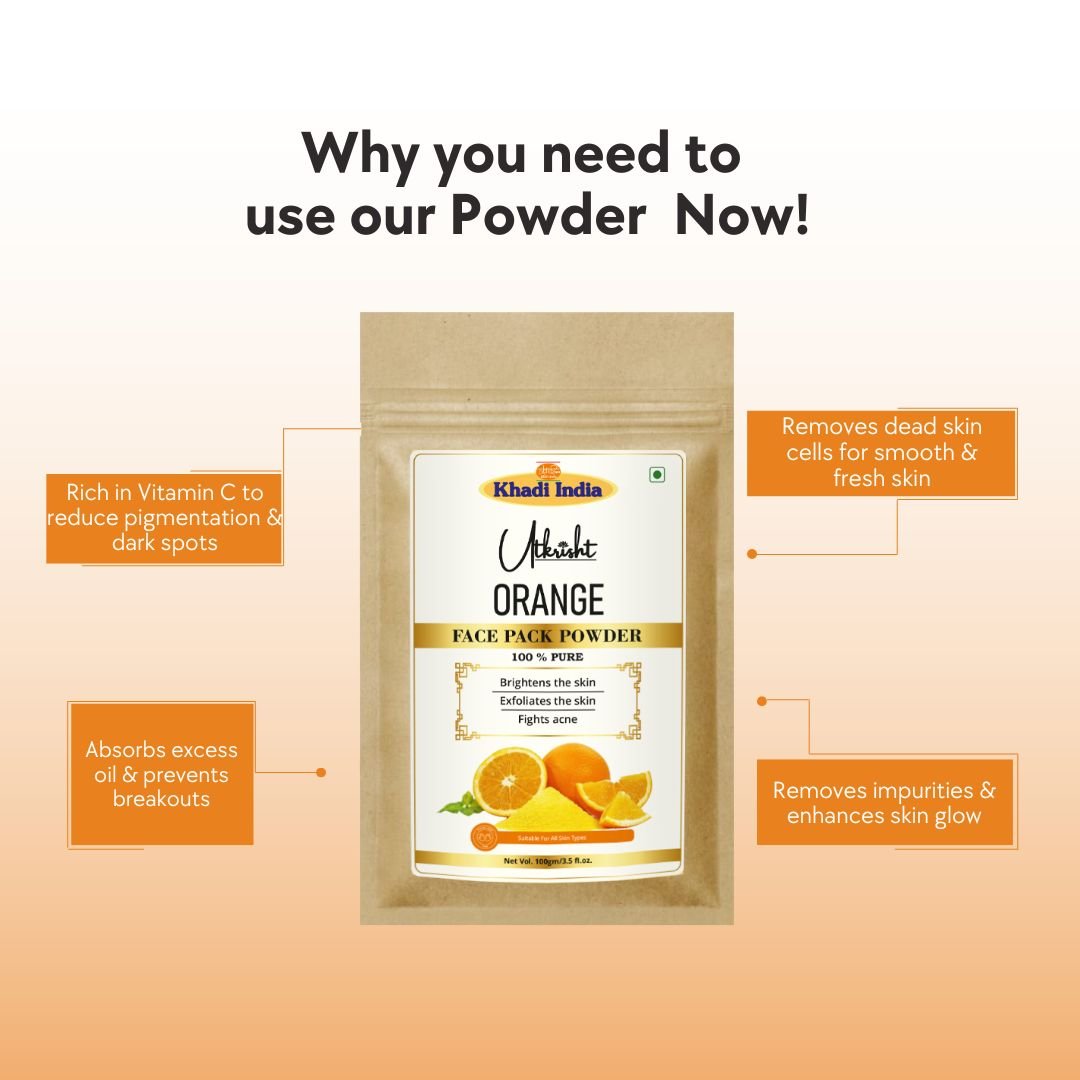 Utkrisht Khadi Orange Face Pack for Glowing Skin | Tan Removal & Brightening Formula - 100gm - Image 4