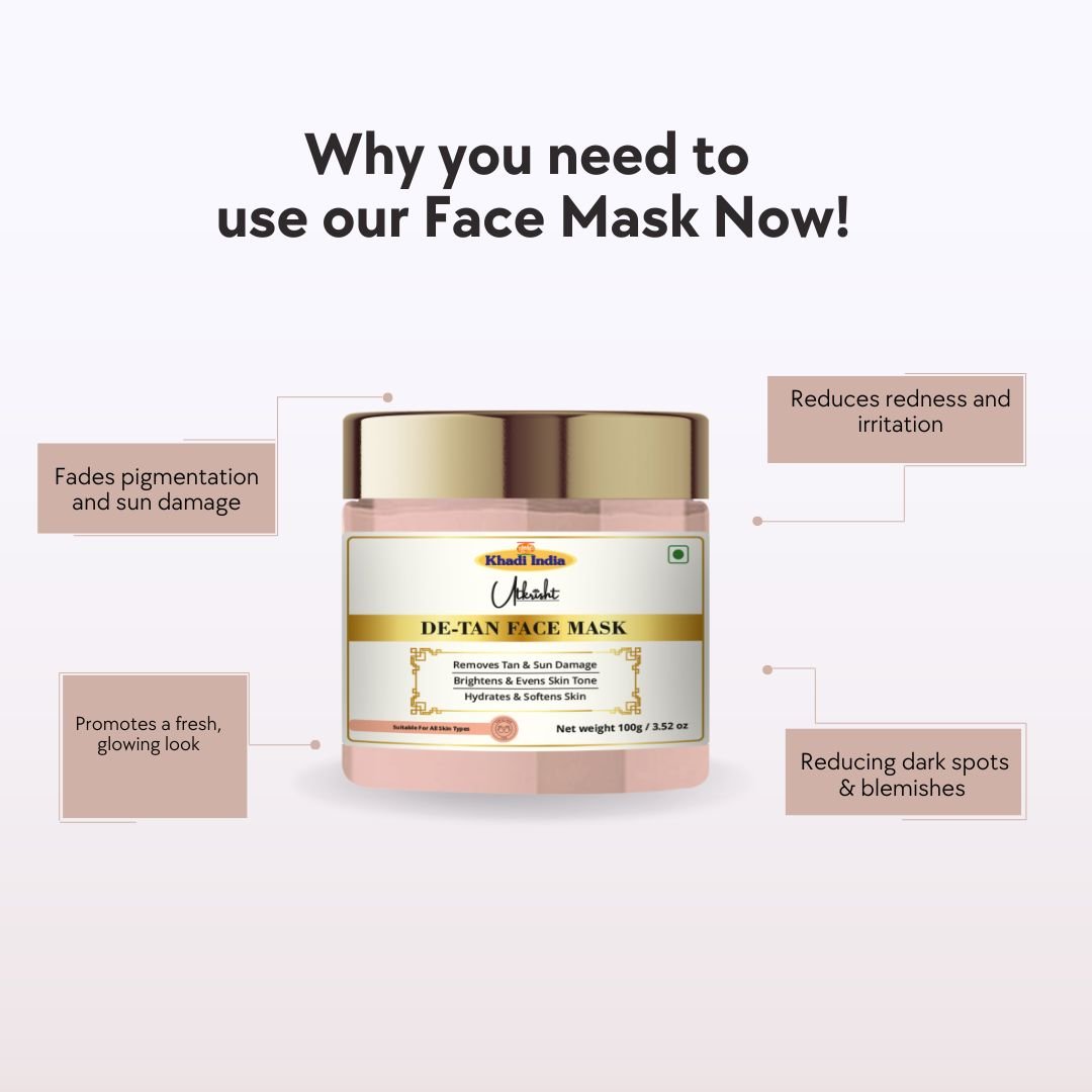 Utkrisht Khadi De-Tan Face Mask for Instant Brightening | Tan Removal & Clear Skin - 100gm - Image 4