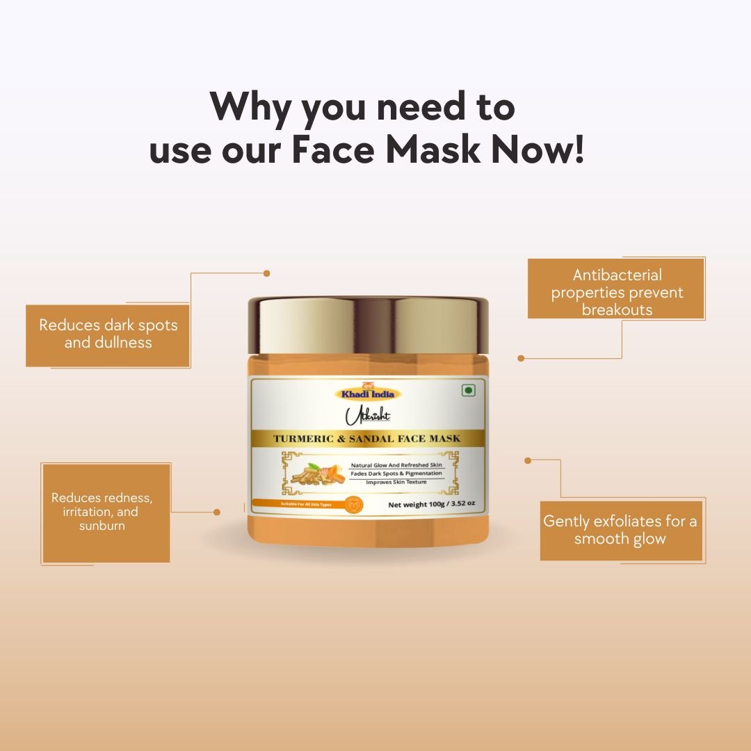 Utkrisht Khadi Turmeric & Sandalwood Face Pack for Glowing Skin | Anti-Acne, Brightening & Tan Removal | Natural Herbal Face Pack 1- 100gm - Image 4