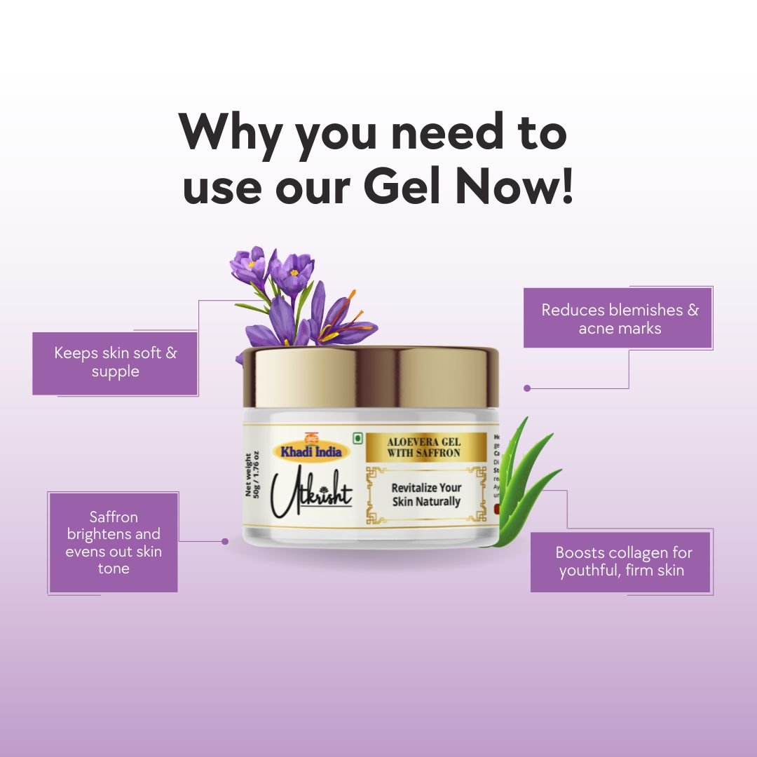 Utkrisht Khadi Aloe Vera & Saffron Face Gel for Glowing Skin | Hydrating, Brightening & Tan Removal | Natural Skin Repair Gel - 50g - Image 4