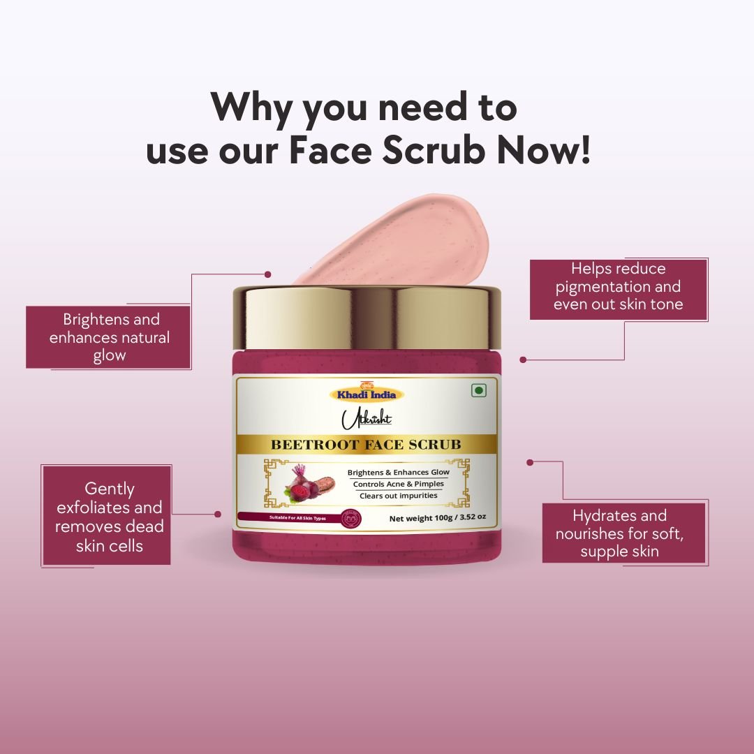 Utkrisht Khadi Beetroot Face Scrub | Brightening, Exfoliating & Smooth Skin | Natural Skin Revitalizer - 100g - Image 4