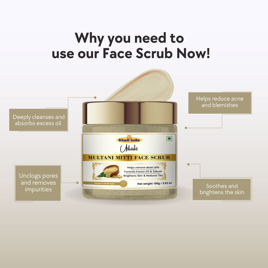 Utkrisht Khadi Multani Mitti Face Scrub | Oil Control, Deep Cleansing & Glowing Skin | Herbal Skin Care-100g - Image 4
