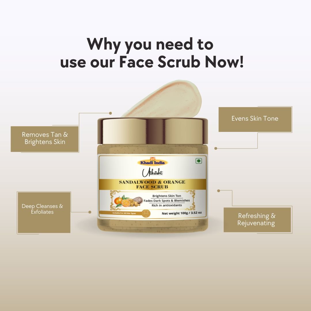 Utkrisht Khadi Sandalwood & Orange Face Scrub | Brightening, Exfoliating & Smooth Skin | Natural Skin Care-100g - Image 4