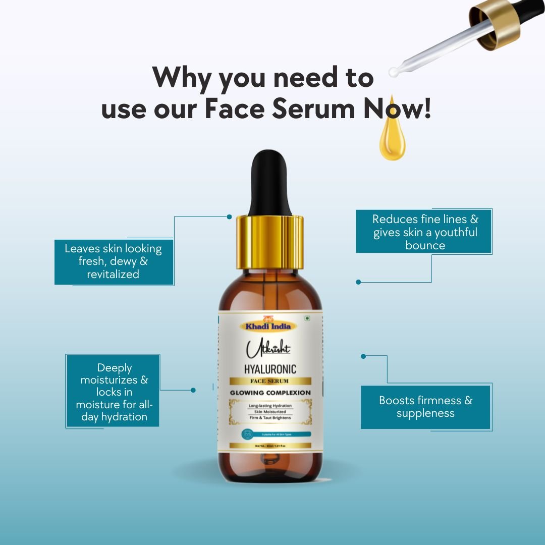 Utkrisht Khadi Hyaluronic Acid Face Serum | Deep Hydration, Plumping & Anti-Aging | Smooth & Radiant Skin - 30ml - Image 4