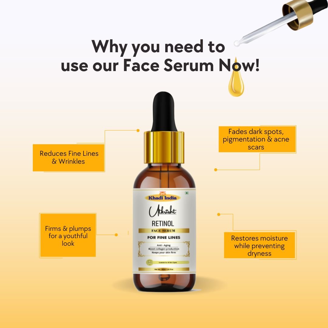 Utkrisht Khadi Retinol Face Serum | Anti-Aging, Wrinkle Reduction & Skin Renewal | Smooth & Radiant Skin - 30ml - Image 4