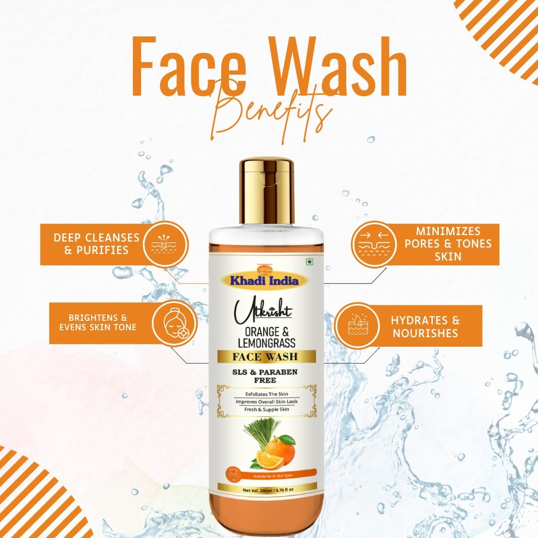 Utkrisht Khadi Orange & Lemongrass Brightening Face Wash – Oil Control, Refreshing & Deep Cleansing - 200ml - Image 4