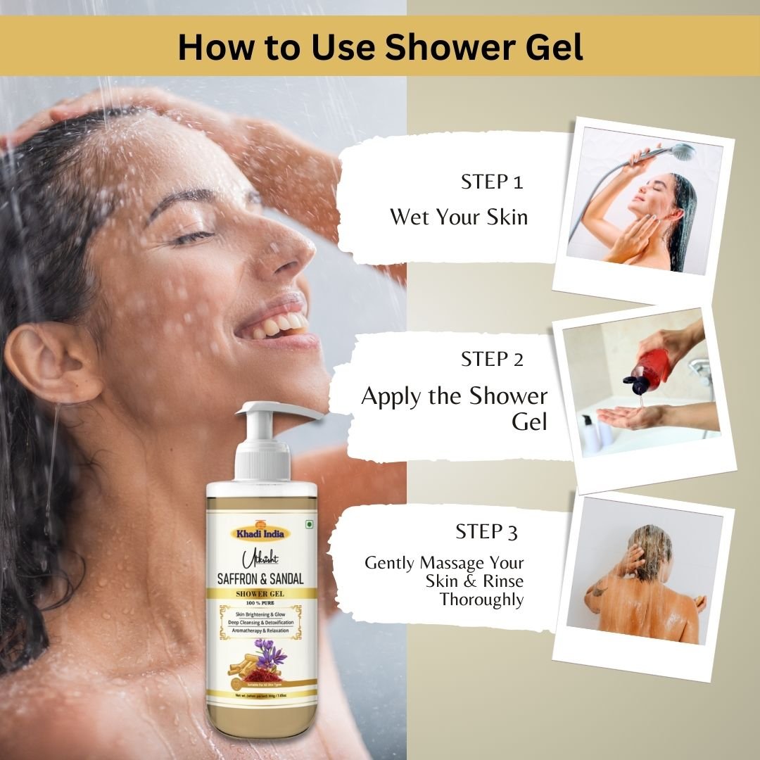 Utkrisht Khadi Saffron & Sandal Body Wash – Brightening, Nourishing & Luxurious Shower Gel - 300ml - Image 5