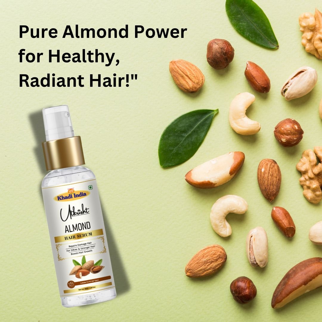 Utkrisht Khadi Almond Hair Serum | Frizz Control, Smoothness & Hair Shine Booster-50ml - Image 7