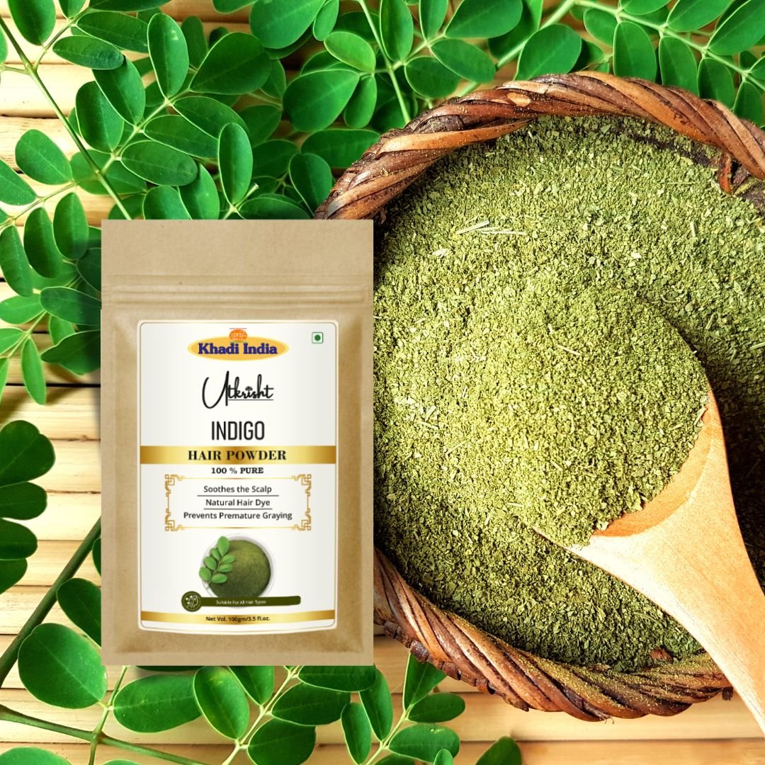 Utkrisht Khadi Indigo Powder for Natural Hair Coloring | 100% Pure Herbal Indigo for Dark Brown & Black Hair-100gm - Image 6