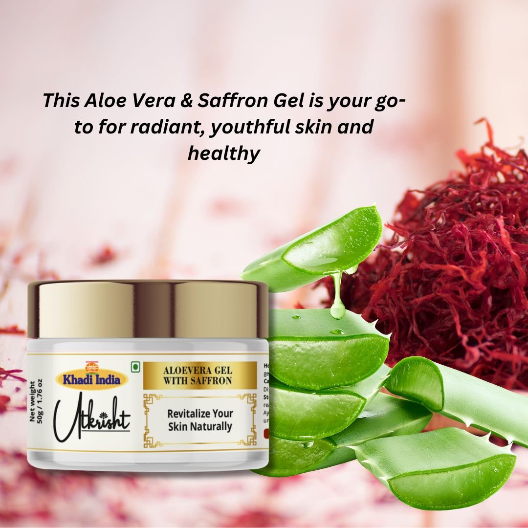 Utkrisht Khadi Aloe Vera & Saffron Face Gel for Glowing Skin | Hydrating, Brightening & Tan Removal | Natural Skin Repair Gel - 50g - Image 6