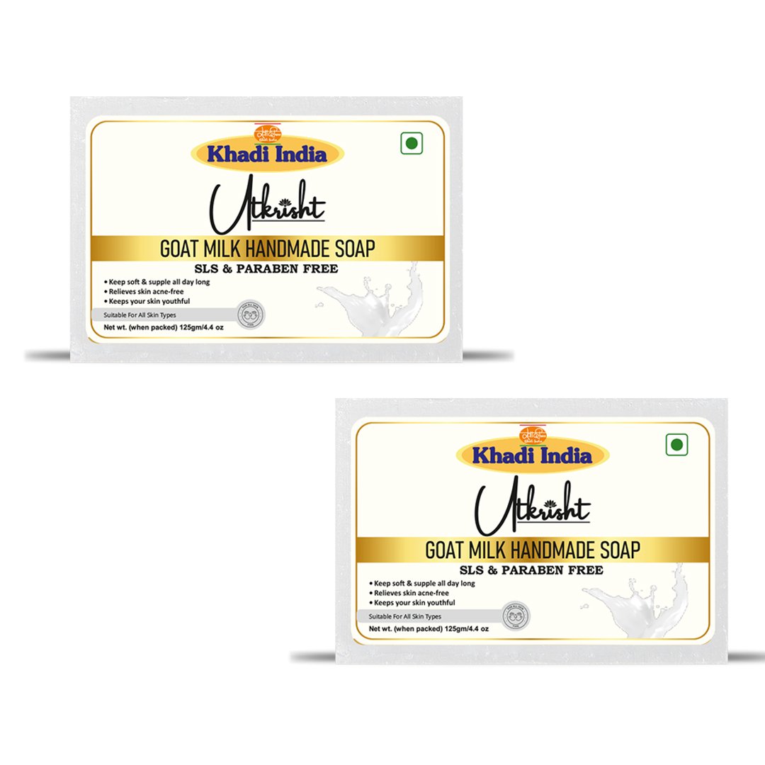 Utkrisht Khadi Goat Milk Handmade Soap – Ultra Moisturizing & Skin Softening Natural Bath Bar - 125g (Pack of 2)
