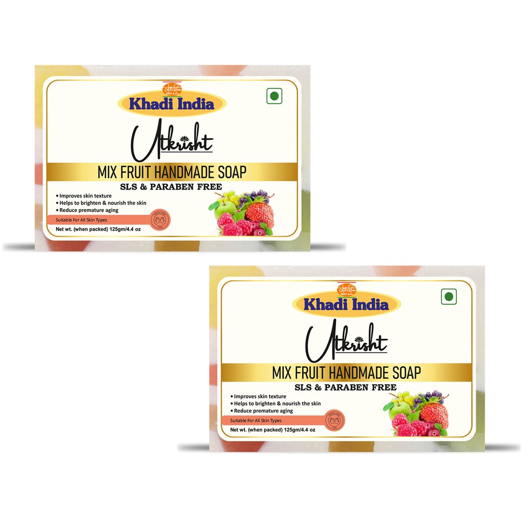 Utkrisht Khadi Mix Fruit Handmade Soap – Refreshing, Nourishing & Vitamin-Rich Bath Bar - 125g (Pack of 2)