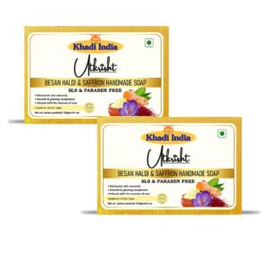Utkrisht Khadi Besan Haldi & Saffron Handmade Soap – Natural Glow & Tan Removal Bath Bar - 125g (Pack of 2)