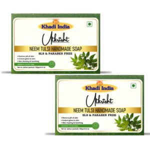 Utkrisht Khadi Neem Tulsi Handmade Soap for Acne Control | Herbal Anti-Bacterial Bathing Bar for Clear & Fresh Skin - 125 g (Pack of 2)