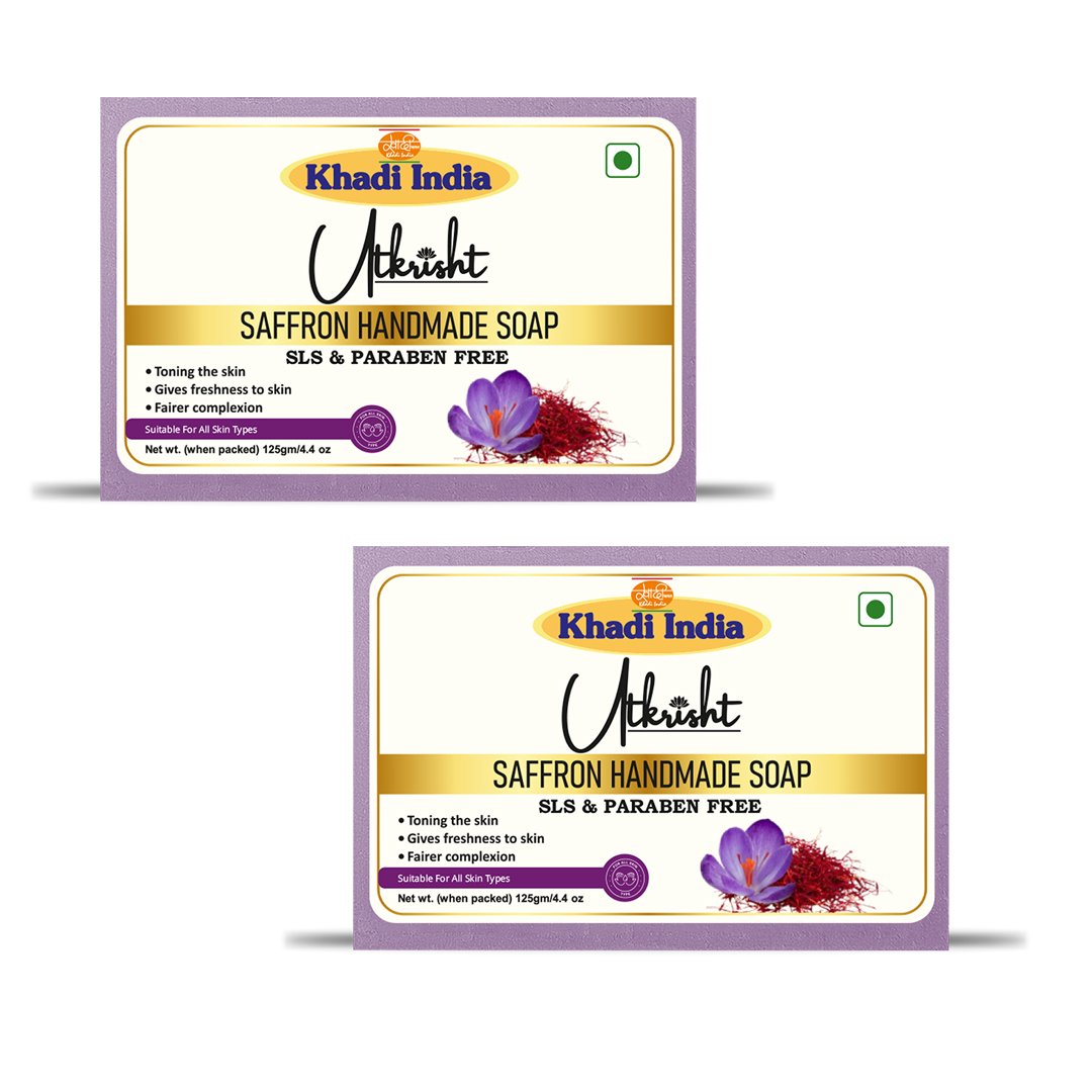 Utkrisht Khadi Saffron Handmade Soap – Brightening, Anti-Aging & Natural Glow Bath Bar - 125 g (Pack of 2)